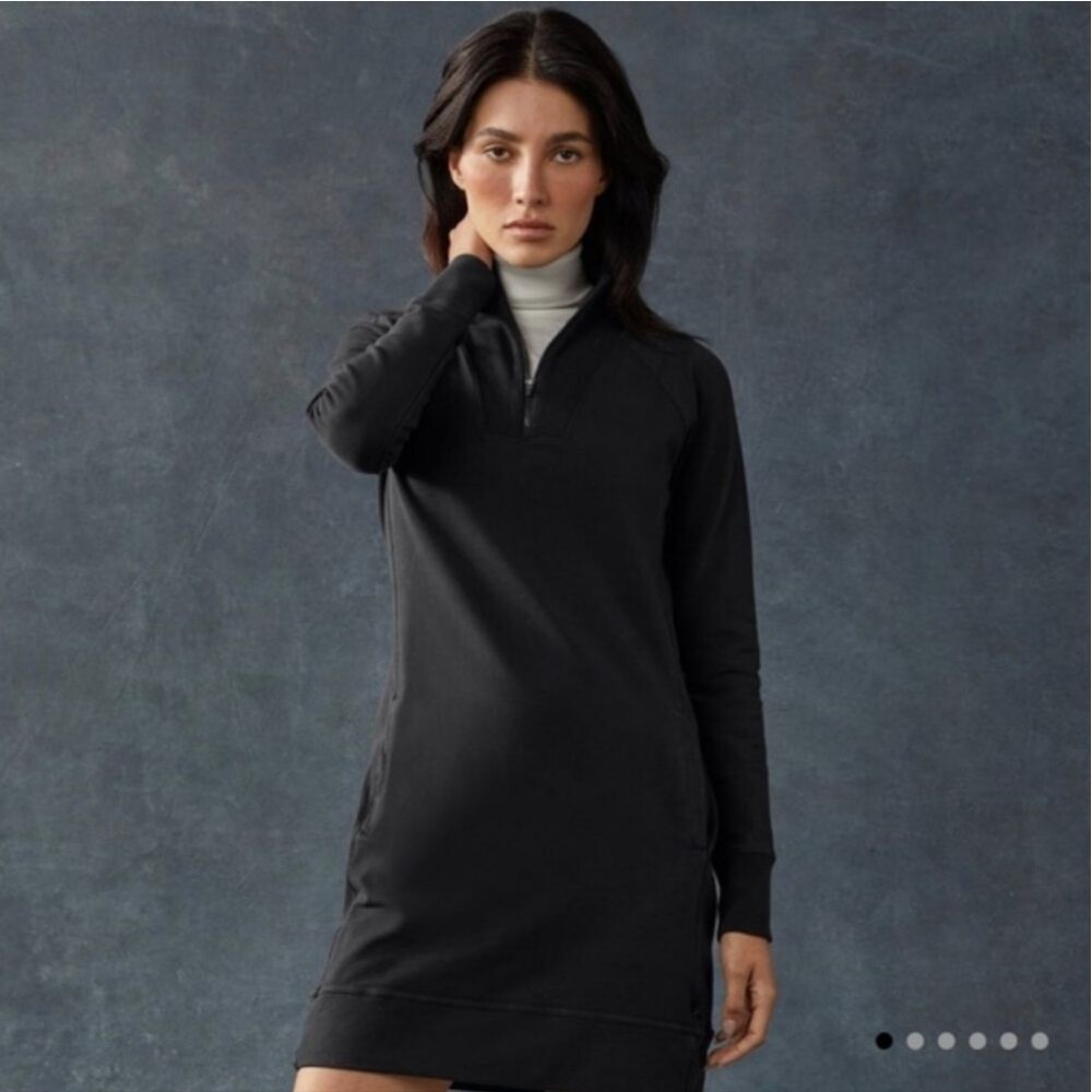AMERICAN GIANT Moto Dress Black Long Sleeve Quarter Zip Sweatshirt Style Mini XS